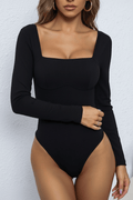 Square Neck Long Sleeve Bodysuit | Fitted Stretch Top - The PM Edit