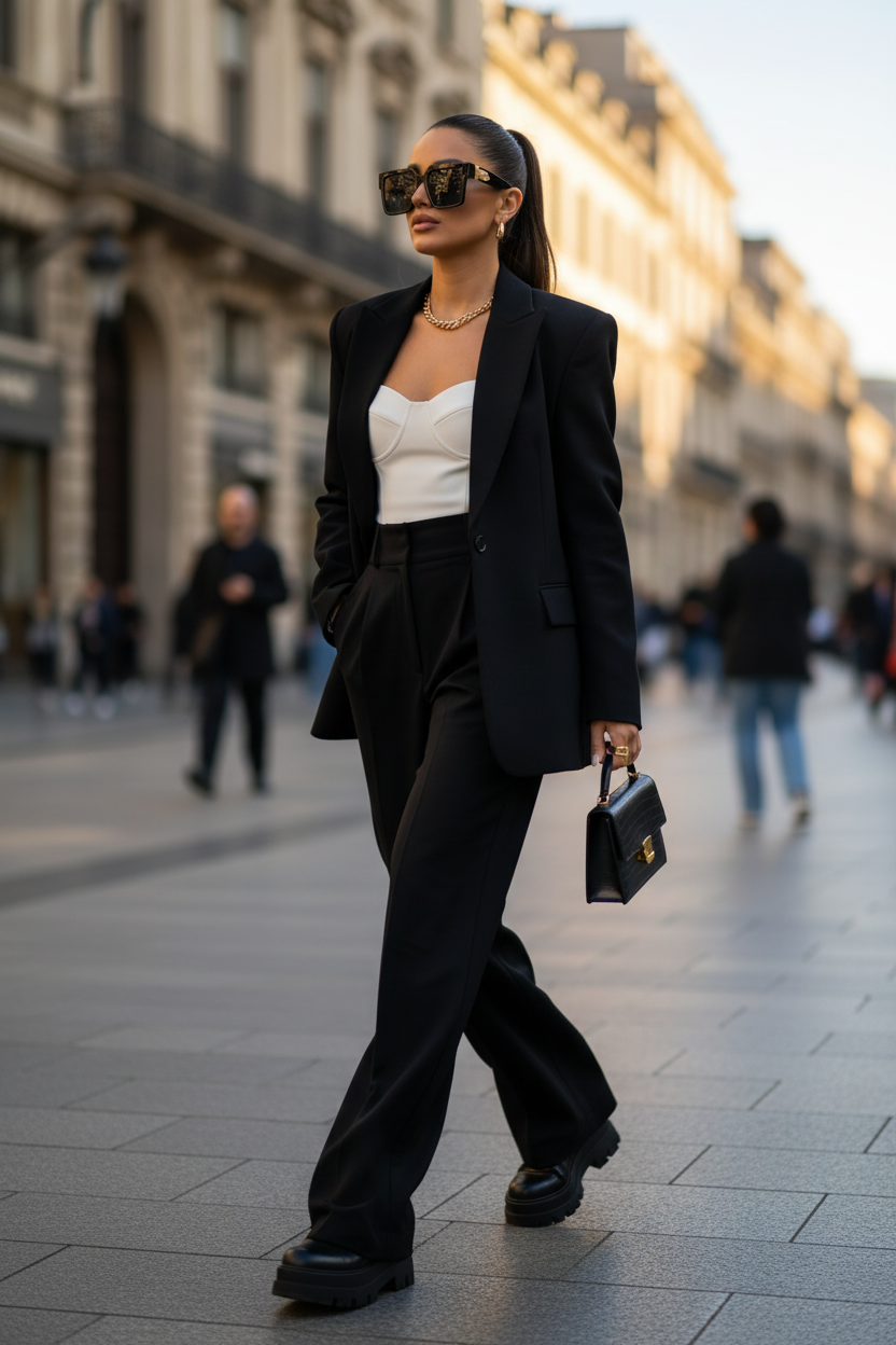 Black Square Sunglasses Walking