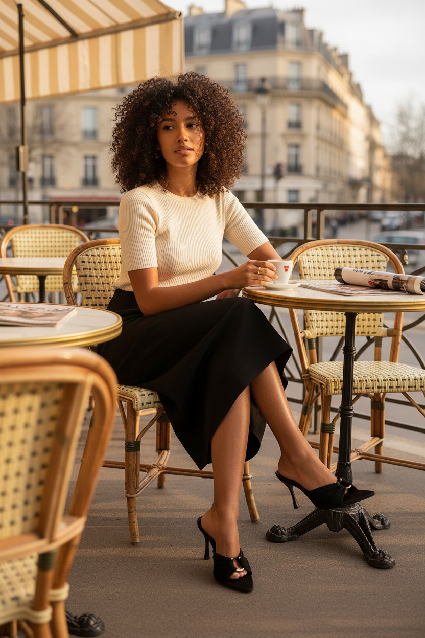 Black Stiletto Mule - Café