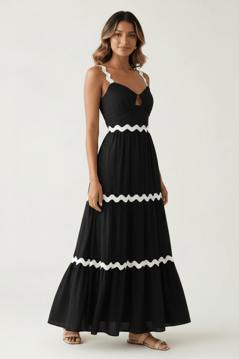 Tiered Maxi Dress with Scalloped Trim | 2 Colors | S–XL - The PM Edit