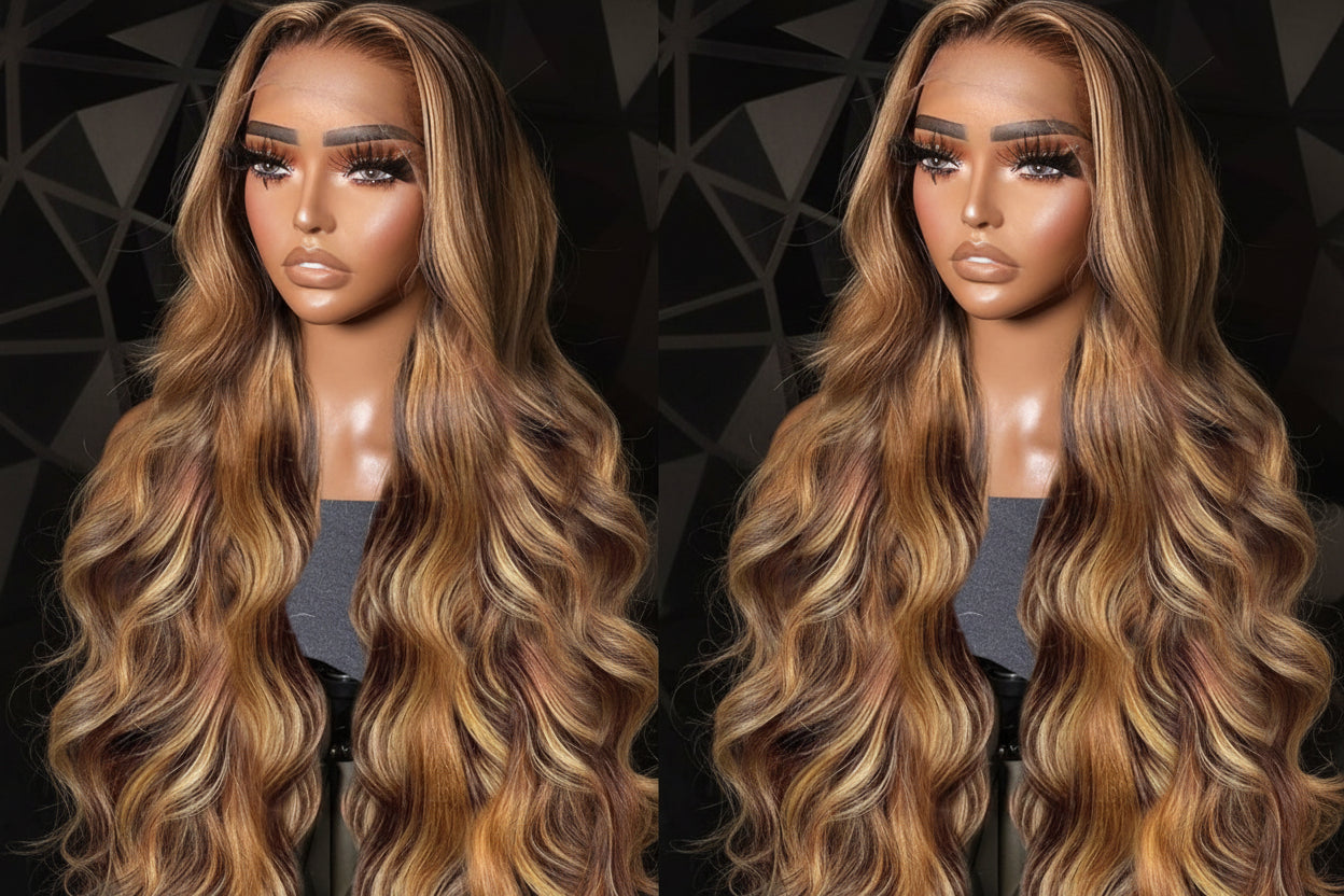 13X6 P4/27 BODYWAVE OMBRE HIGHLIGHT WIG| HD LACE| 100% HUMAN HAIR | 180% Density
