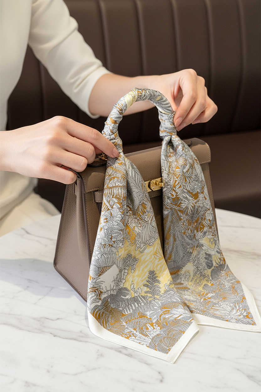 Botanical Scarf — Grey/Gold Bag