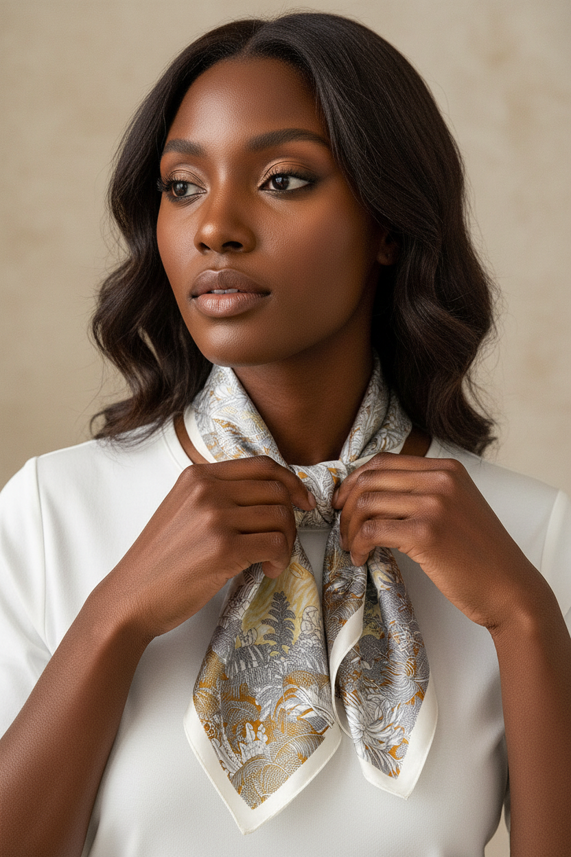 Botanical Scarf — Grey/Gold Neck