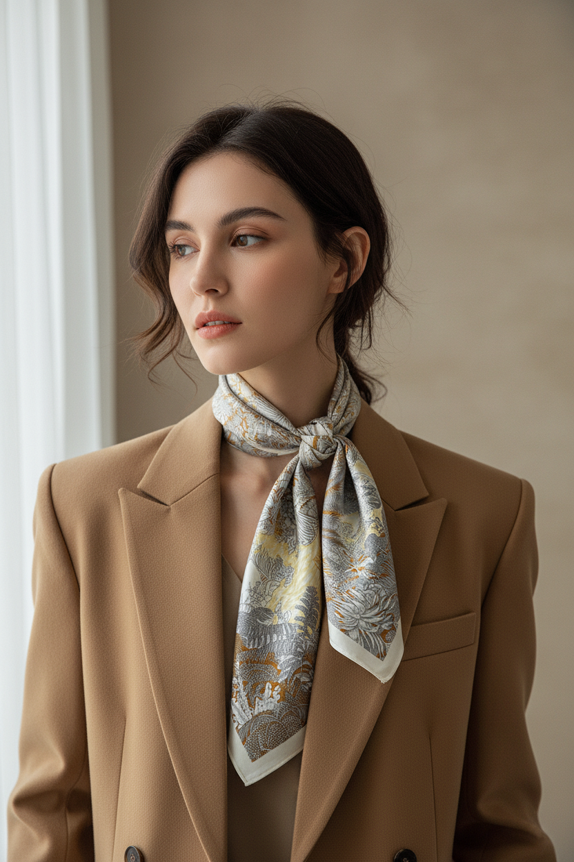 Botanical Scarf — Grey/Gold Neck