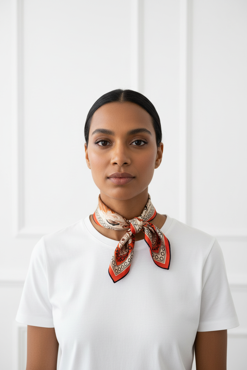 Botanical Scarf — Orange/Red Neck