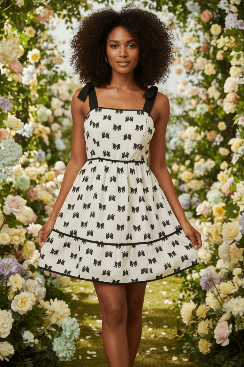 Bow Print Tie-Shoulder Dress - The PM Edit