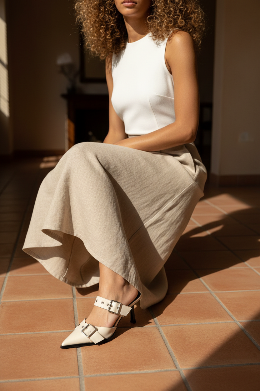 Buckle Mule - Beige Terracotta