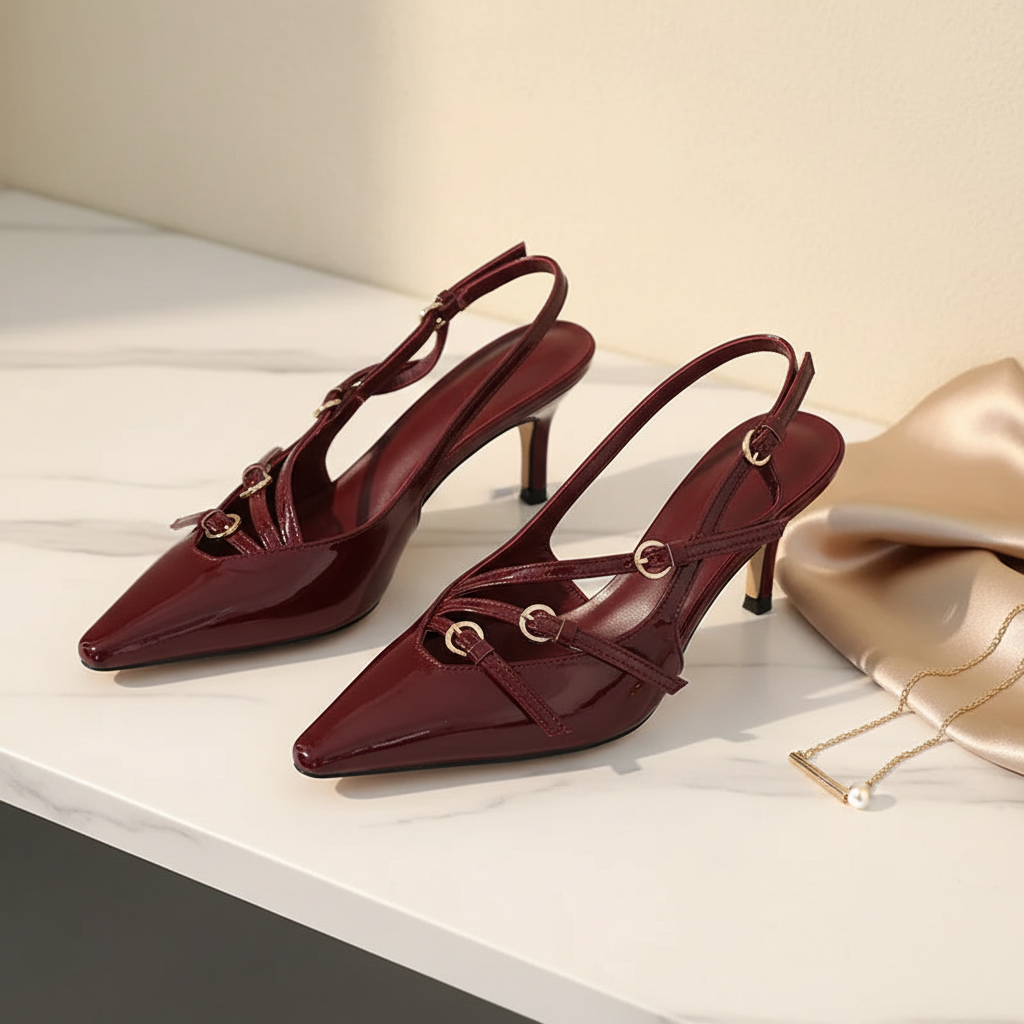 Buckle Slingback Burgundy Still