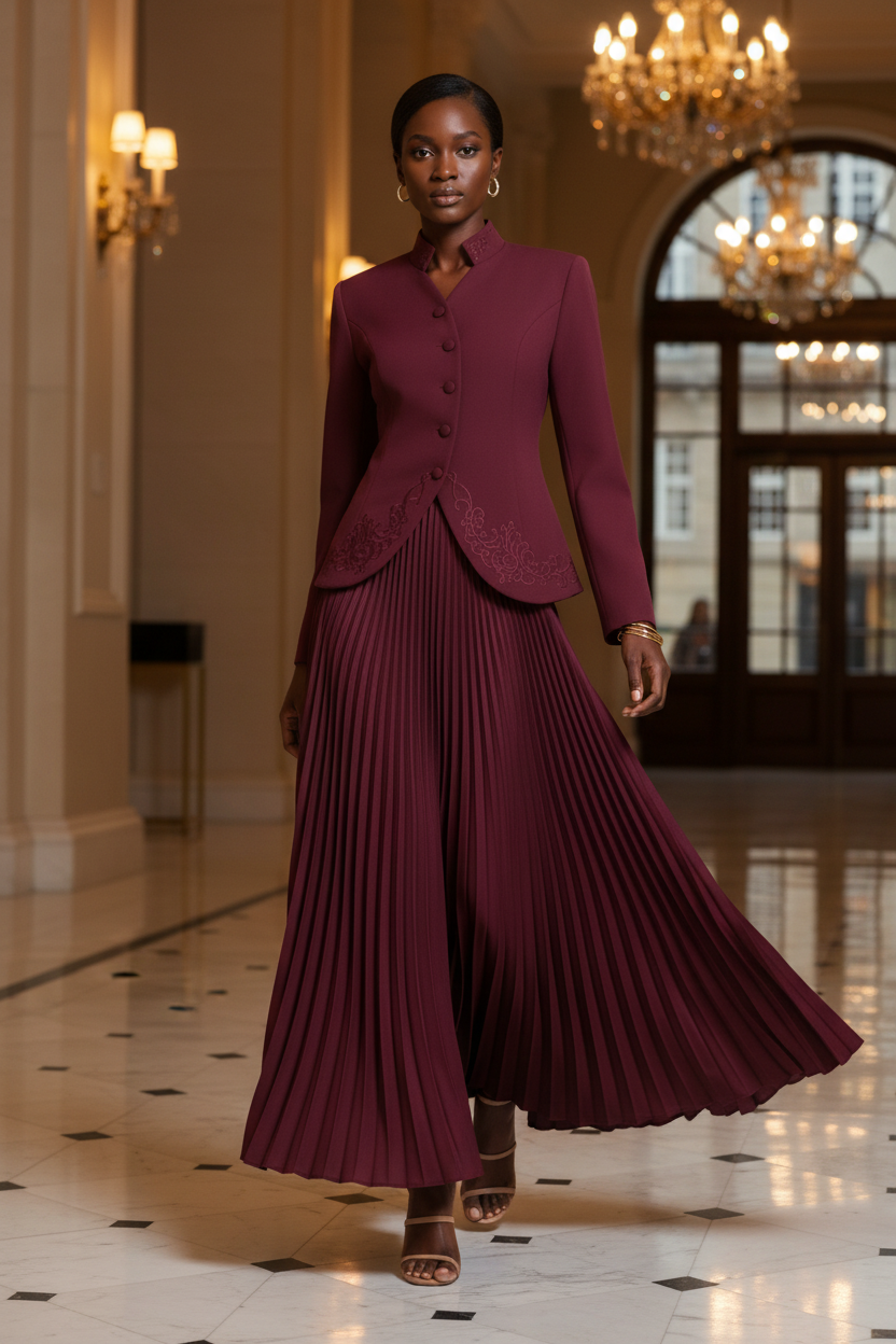 Burgundy Blazer Skirt Set - Venue