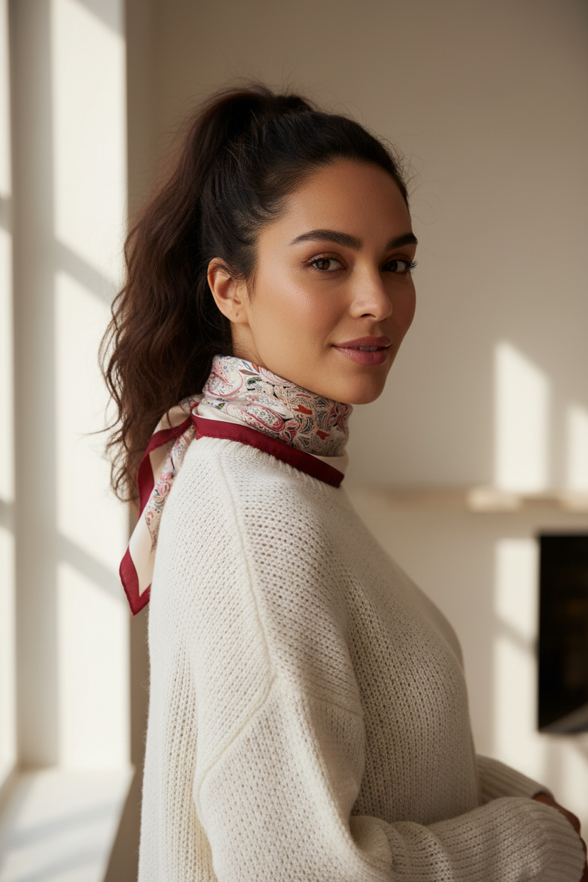 Burgundy Paisley Scarf — Hair Tie