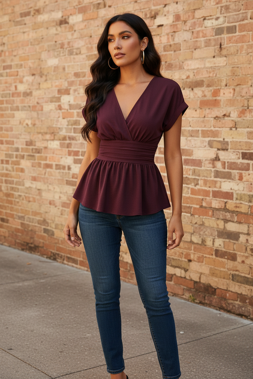 Burgundy Peplum Blouse