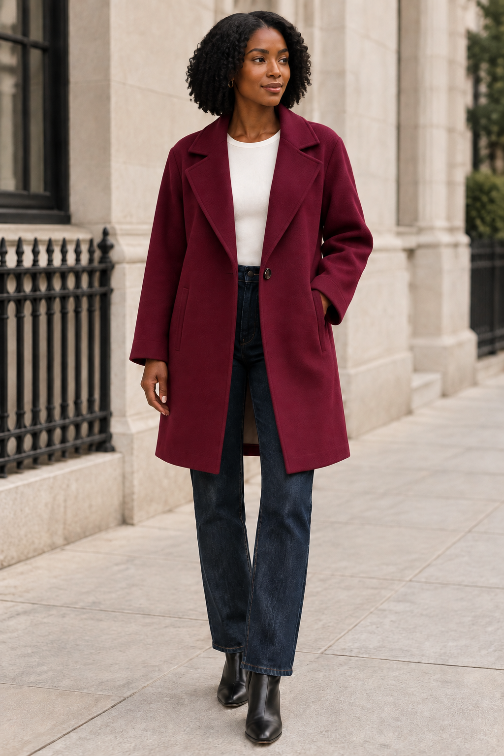 Burgundy trench coat