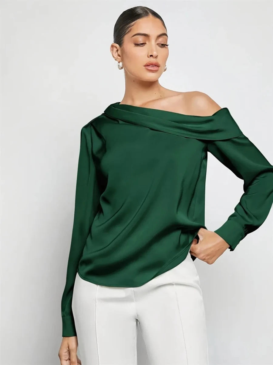 Ruched One Shoulder Long Sleeve Top - The PM Edit