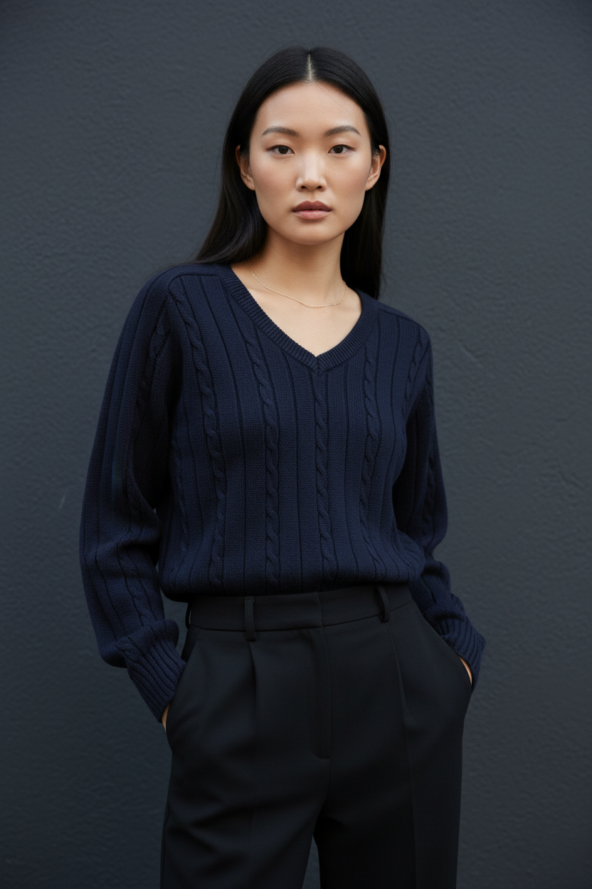 Cable Knit Sweater - Navy