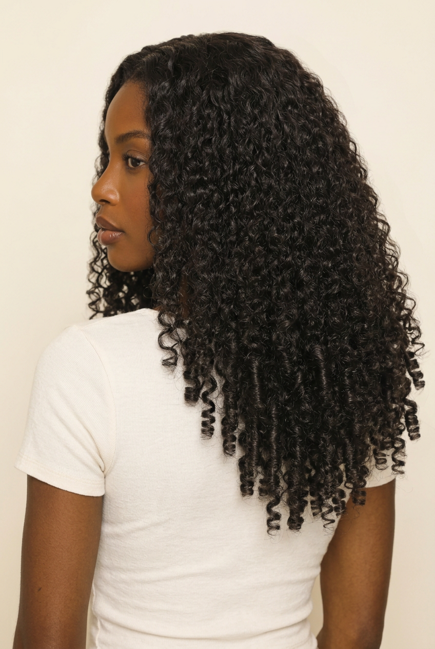 Center-part curls — rear three-quarter angle