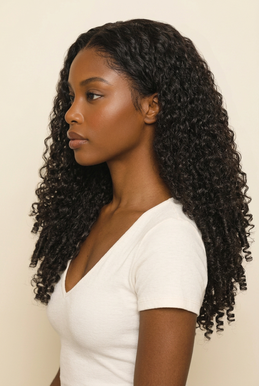 Center-part curls — side profile