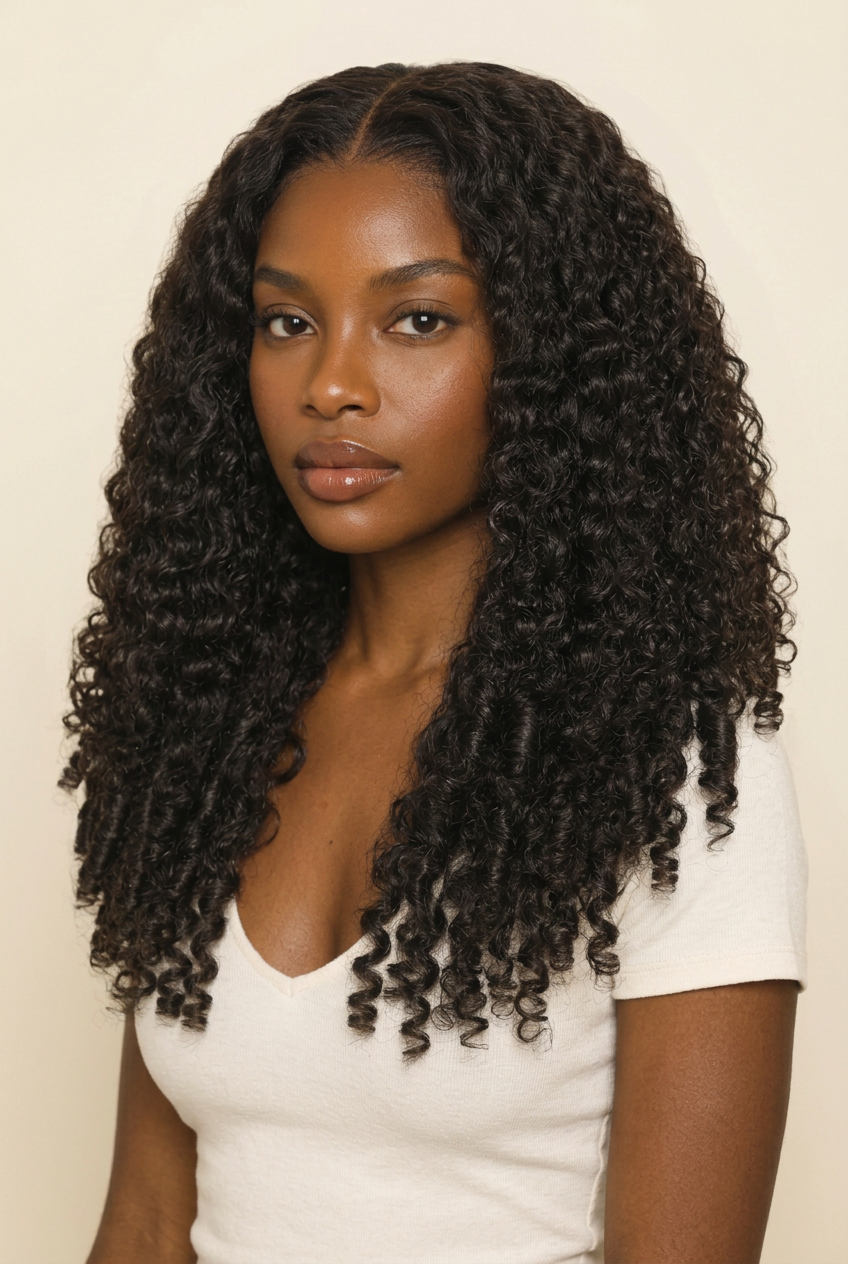 Center-part curls — three-quarter front angle