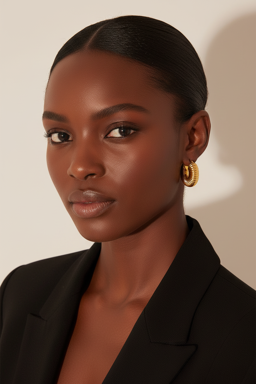 Chunky Hoop Earrings - Black Model