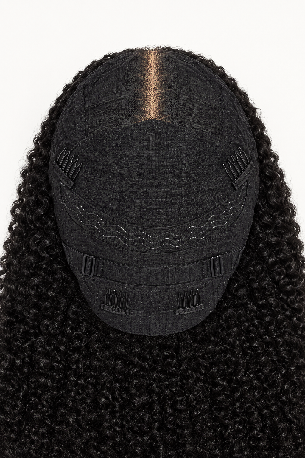 Clean kinky-curly wig cap-construction display