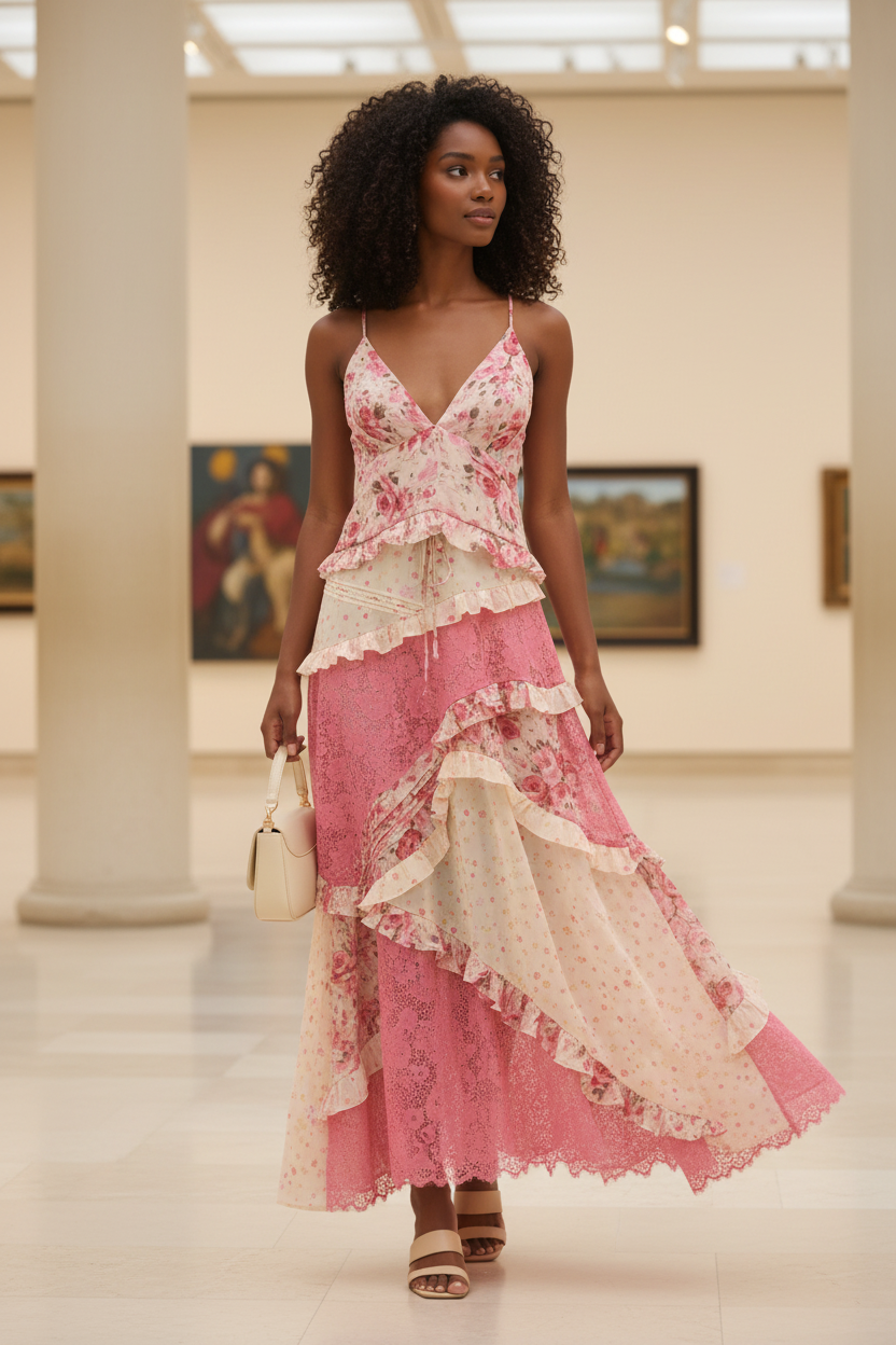 Coral red floral maxi dress pin