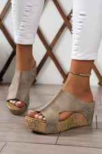 Load image into Gallery viewer, Gray Hollow Out Studded PU Leather Wedge Slides Shoes
