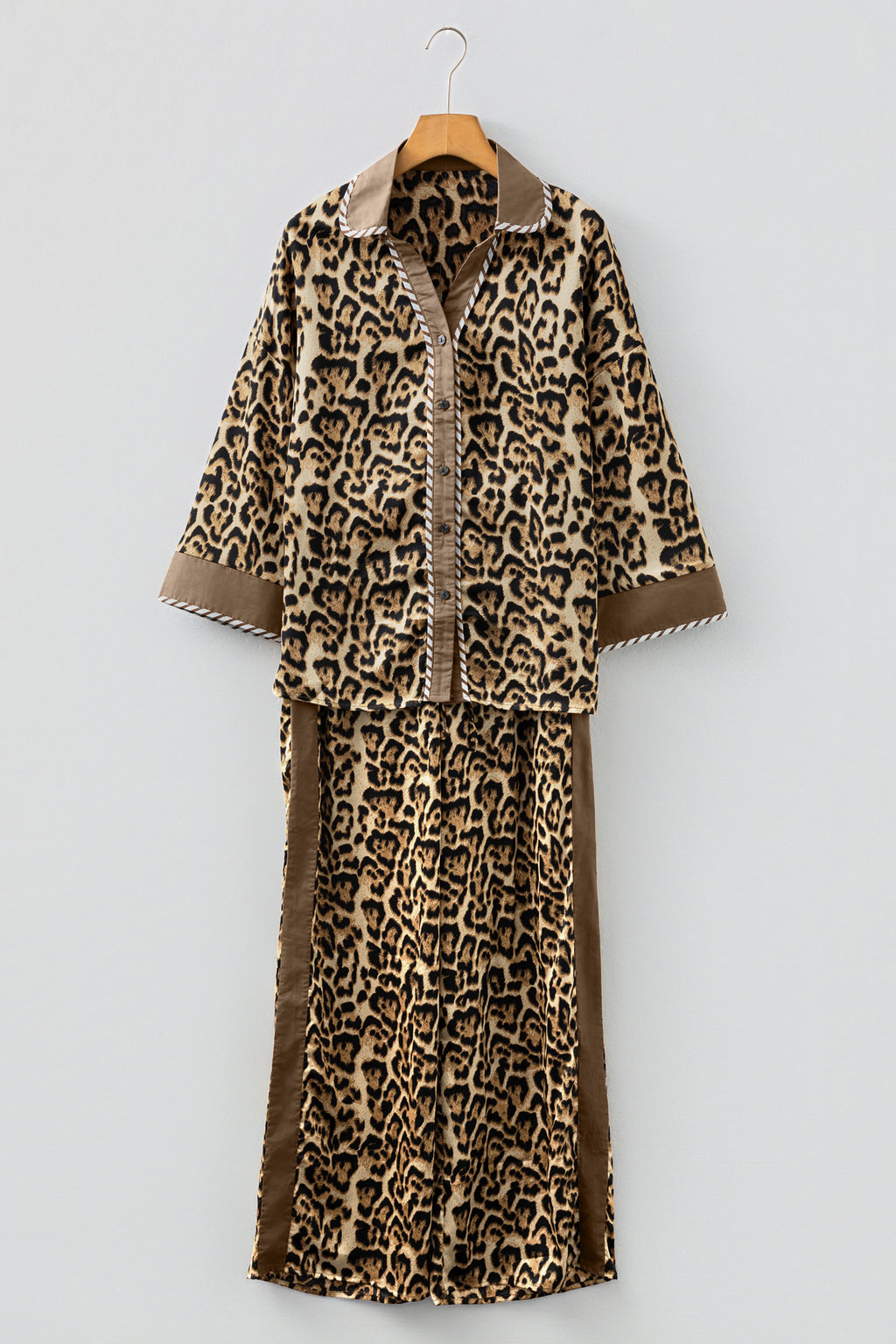 Leopard Print ¾ Sleeve Two-Piece Set