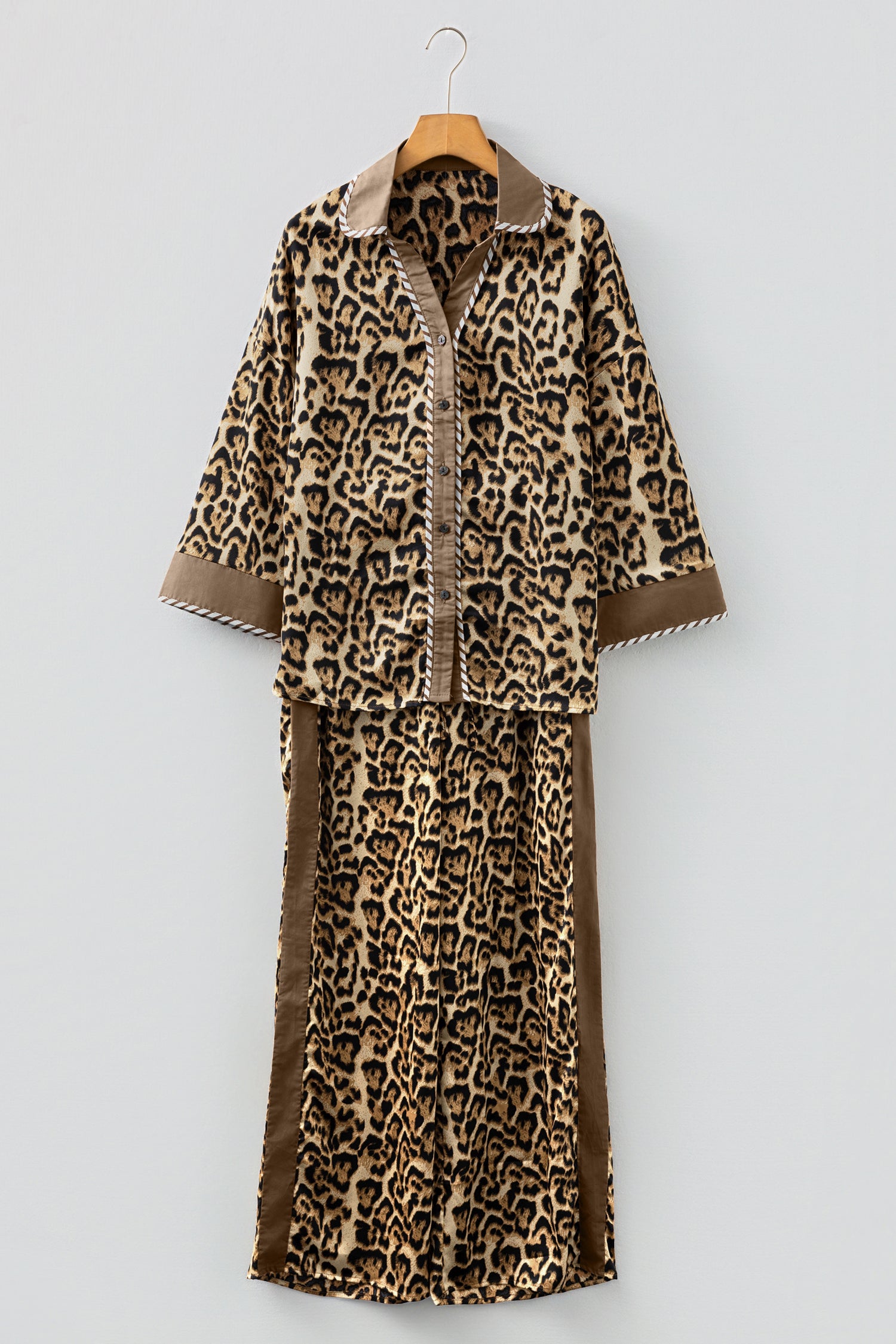 Leopard Print ¾ Sleeve Two-Piece Set