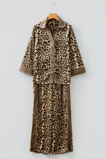 Load image into Gallery viewer, Brown Leopard Collared 3/4 Sleeve Shirt and Loose Pants Two Piece Outfit Set
