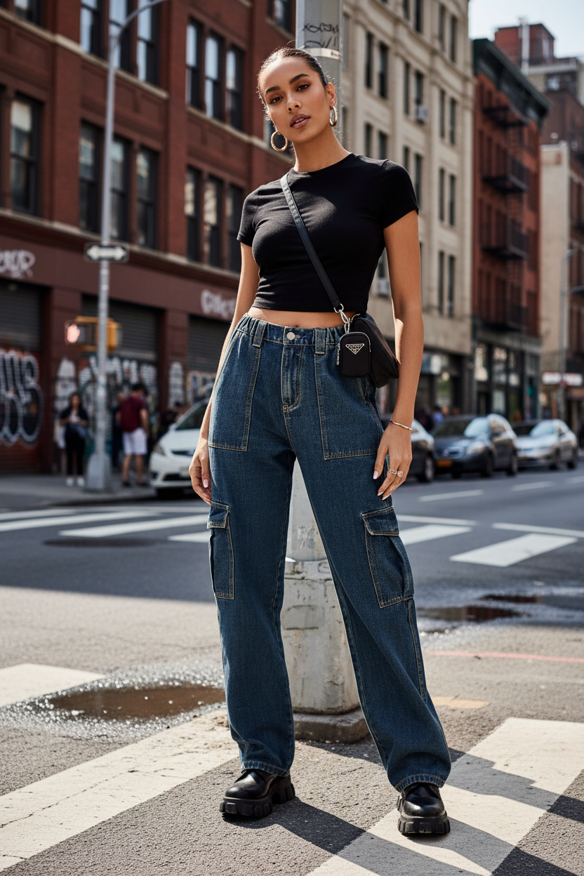 Dark Blue Wash Cargo Denim