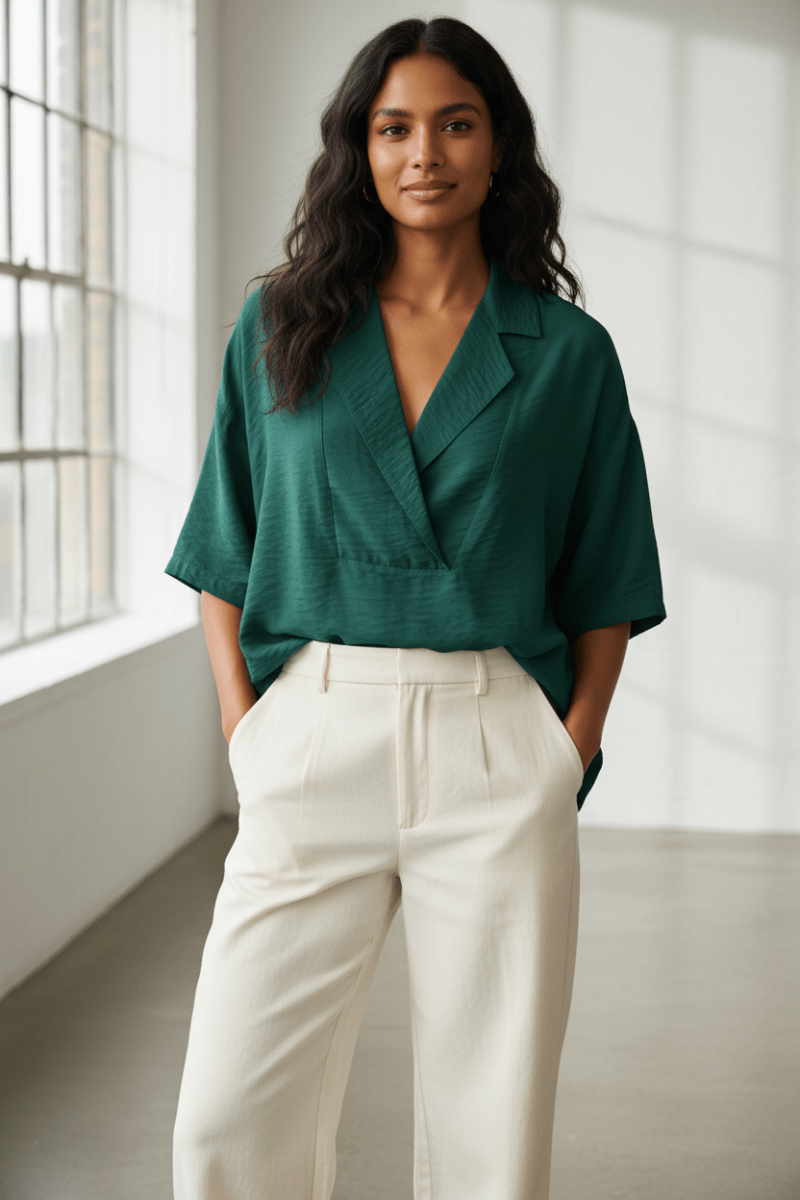 Collared Neck Half Sleeve Blouse - The PM Edit