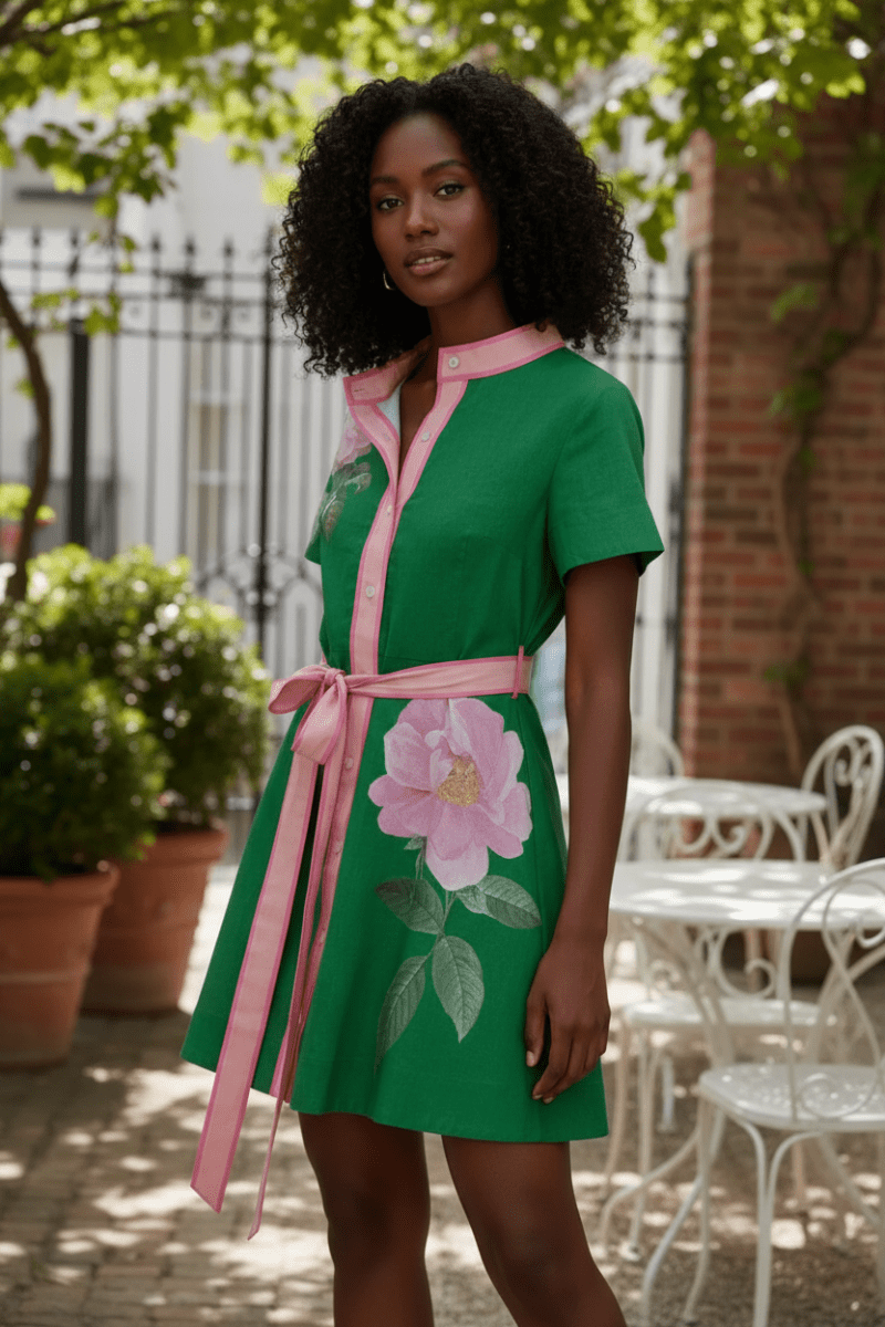Printed Tie-Waist Short-Sleeve Dress - The PM Edit