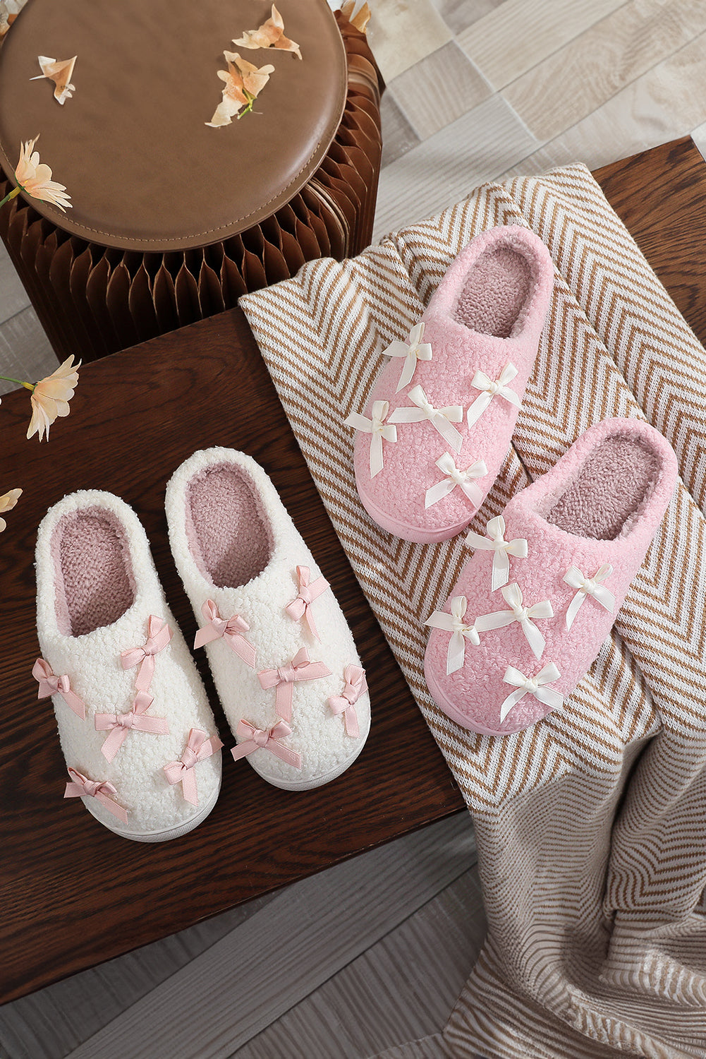 Pink Bow Sherpa House Slippers | Coquette Cozy Slippers