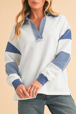 Load image into Gallery viewer, Dark Blue Striped Patchwork Collar Sweatshirt
