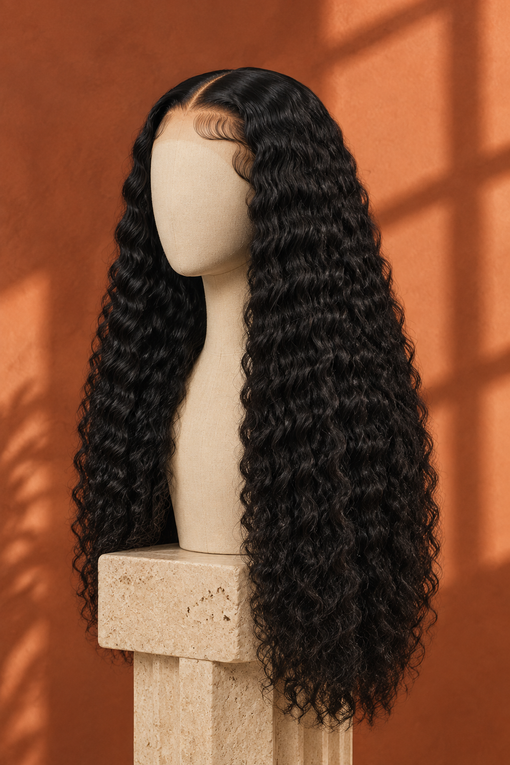 Deep-wave wig three-quarter mannequin display