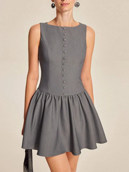 Gray Button-Front Sleeveless Mini Dress | S–XL - The PM Edit