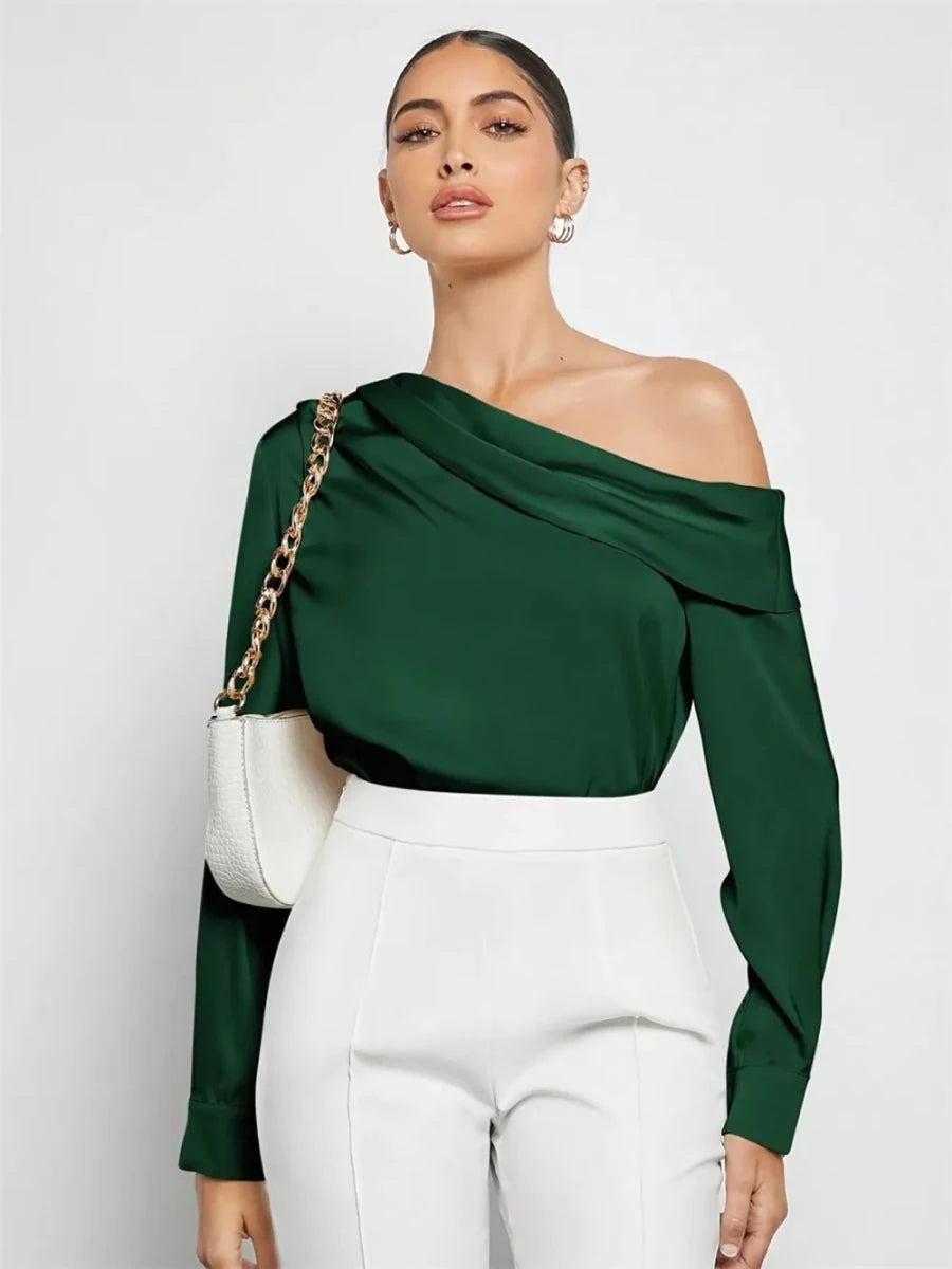 Ruched One Shoulder Long Sleeve Top - The PM Edit