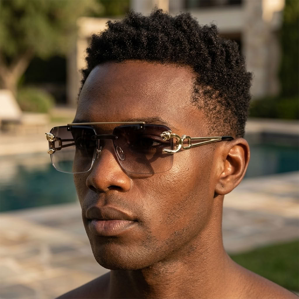 Vintage Rimless Square Sunglasses with Double Gold Bridge | The PM Edit