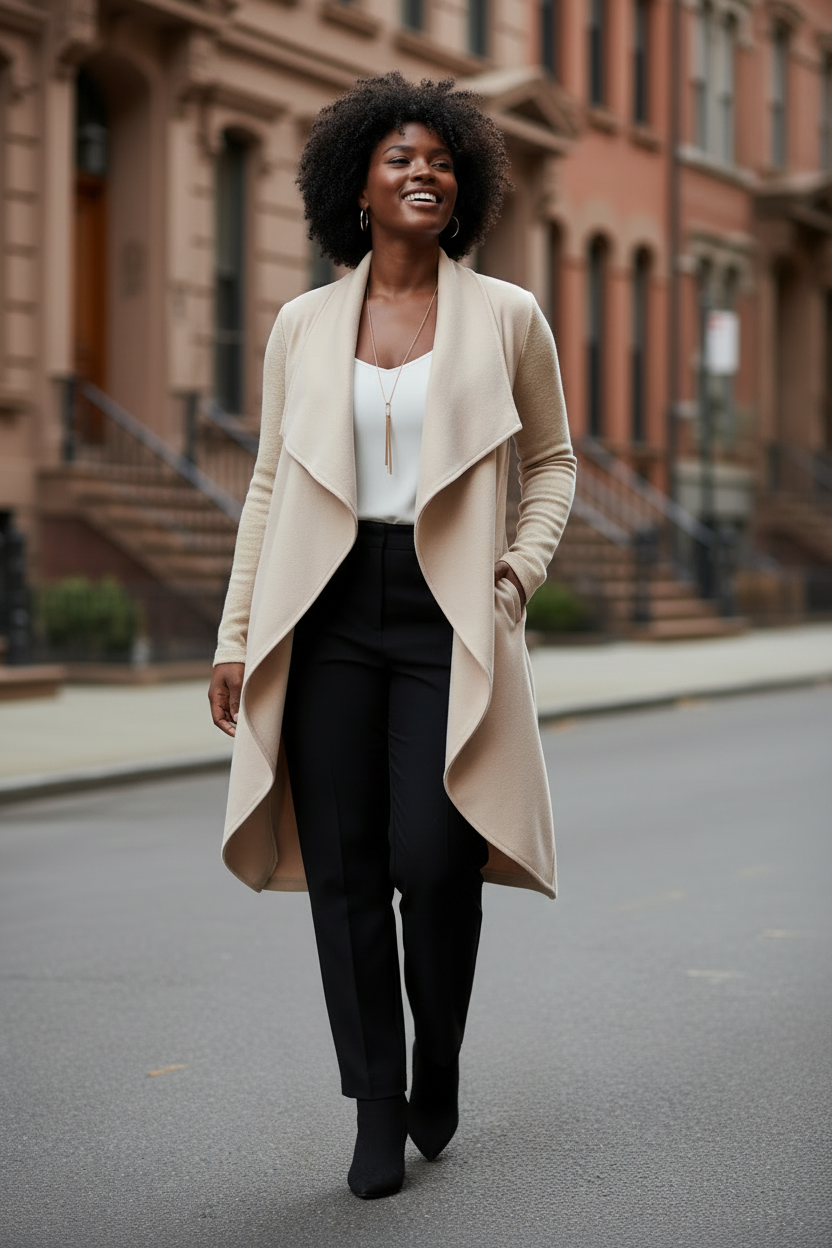 Draped Coat - Beige City