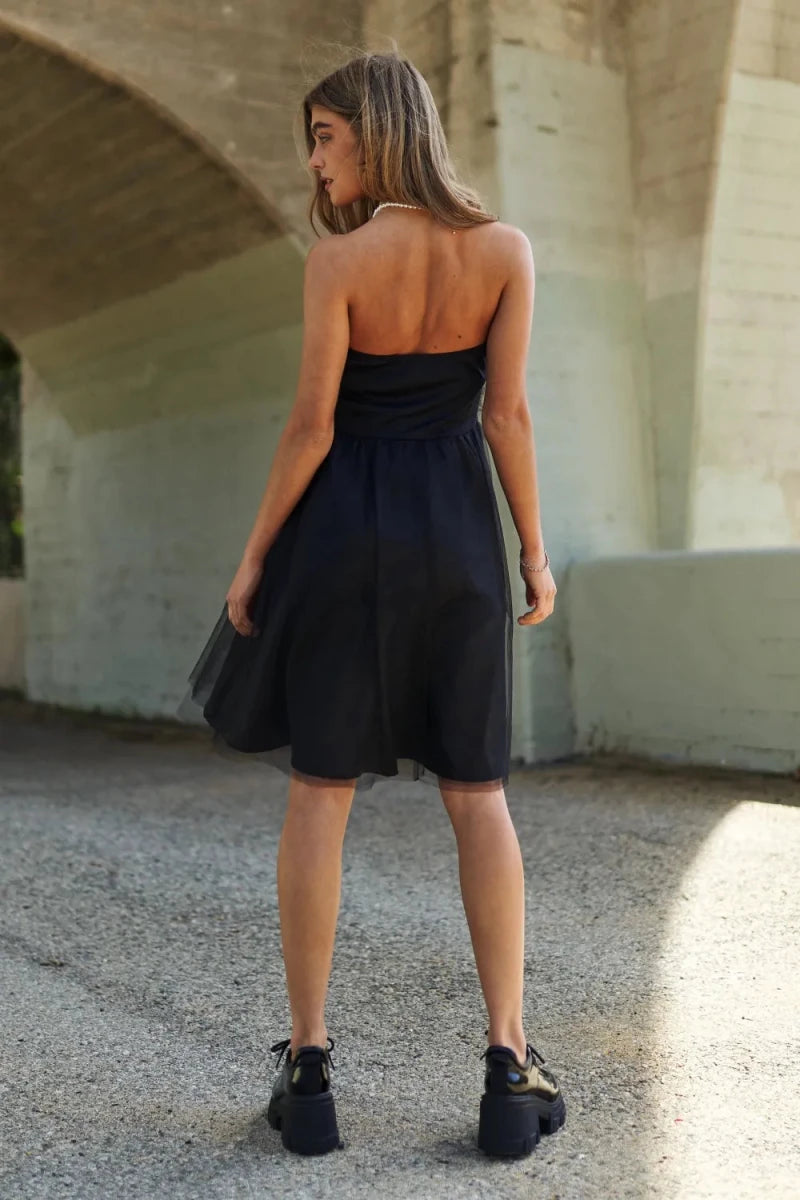 Mesh Ruffle Tube Top Swing Dress - The PM Edit