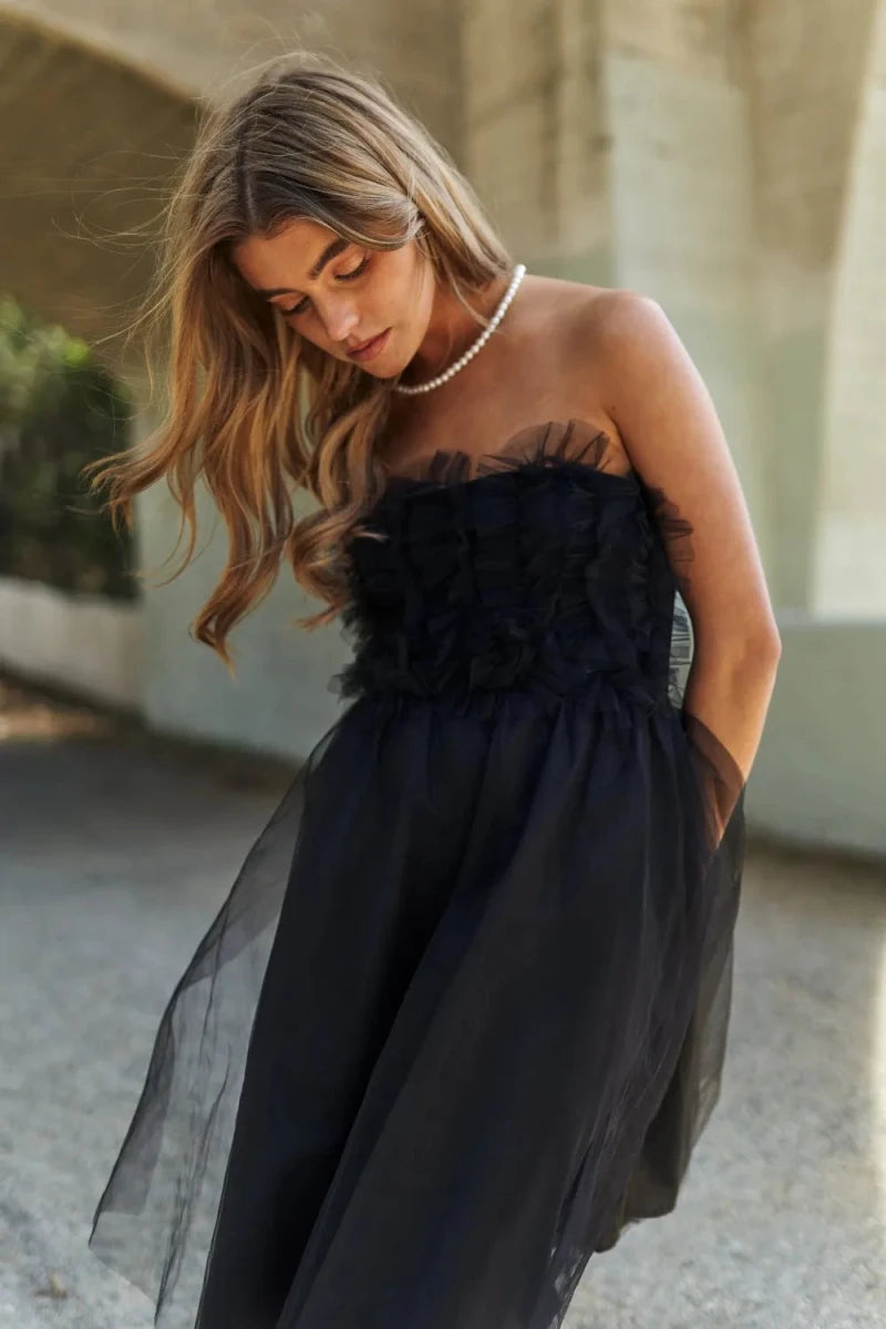 Mesh Ruffle Tube Top Swing Dress - The PM Edit