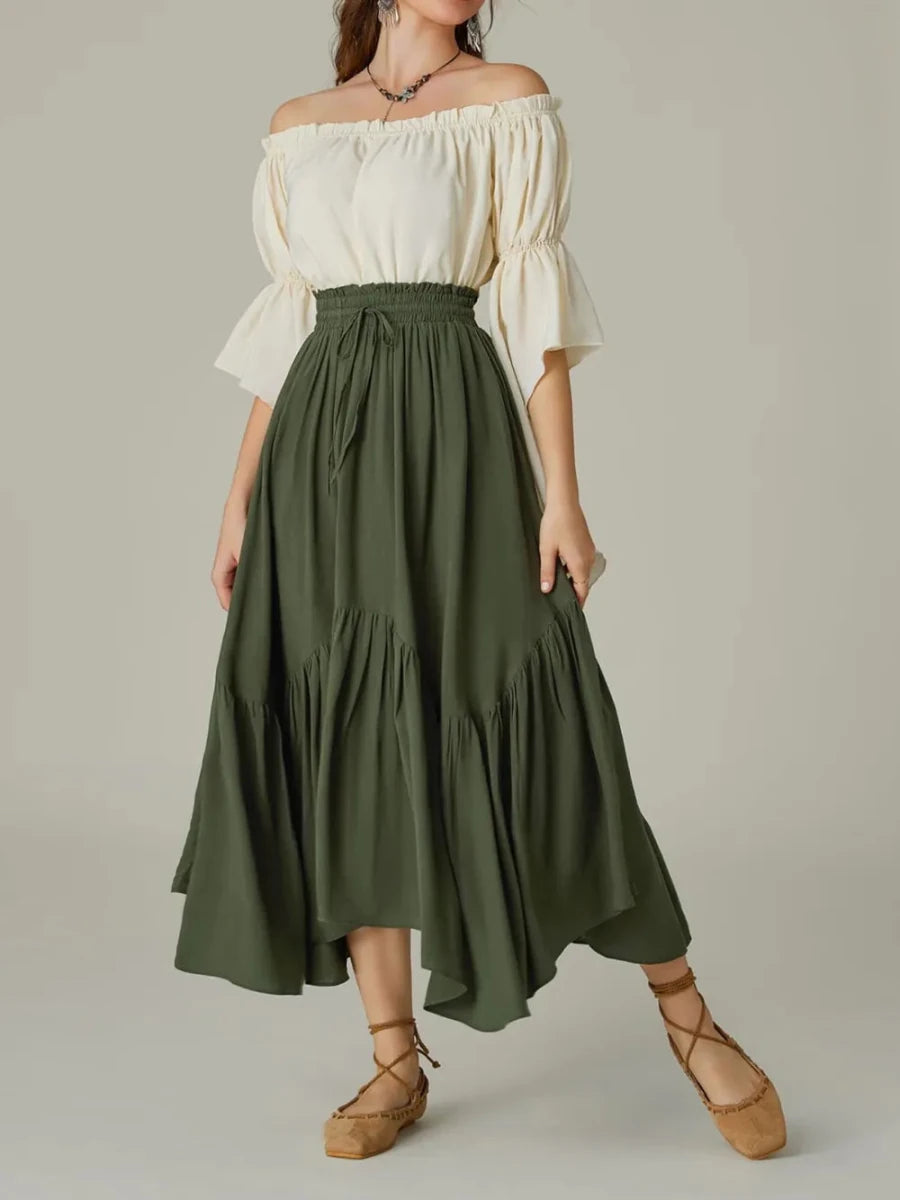 Smocked Waist Band Ruched Layered Skirt - The PM Edit