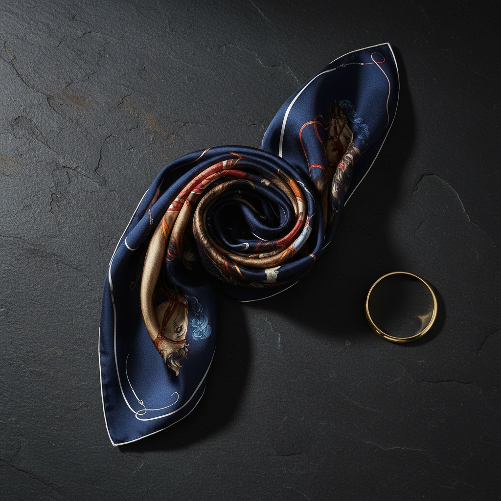 Equestrian Scarf Navy — Flat Lay
