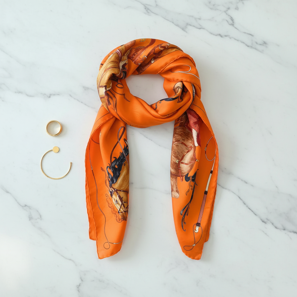Equestrian Scarf Orange — Flat Lay