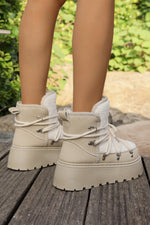 Load image into Gallery viewer, Leather Patchwork Lace-up Thick Bottom Snow Boots
