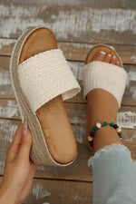 Load image into Gallery viewer, White Boho Woven One Band Wedge Slippers
