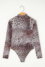 Load image into Gallery viewer, Leopard Print Smocked Neck Mesh Bodysuit
