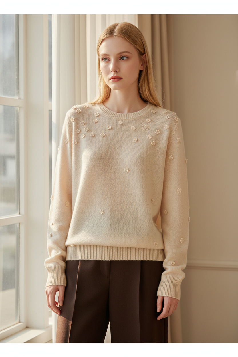 Floral Sweater - White Model