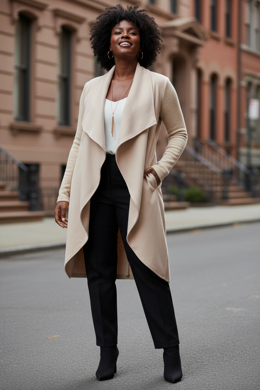 Draped Lapel Open-Front Coat | Inclusive Sizing S–5XL