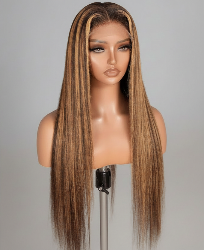 5x5 P4/27 Honey Blonde Ombre Highlight HD Lace Front Wig | 180% Density | 100% Human Hair
