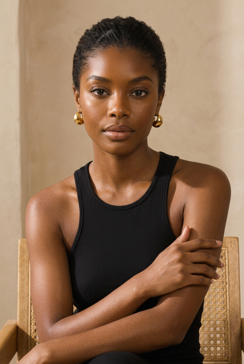 Gold chunky hoops — seated portrait